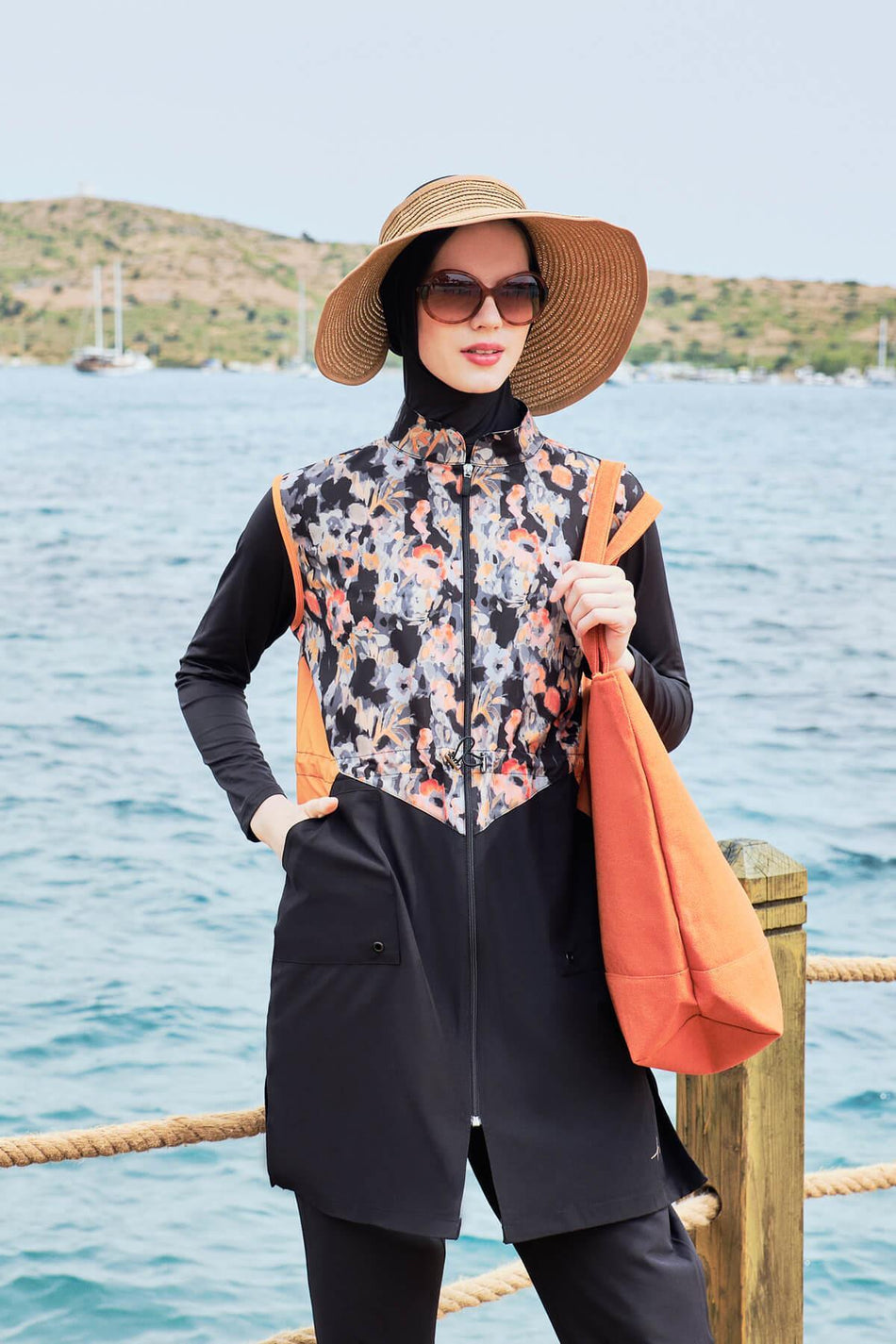Hashema Bow Detail Foldable Milk Coffee Visor Beach Hat