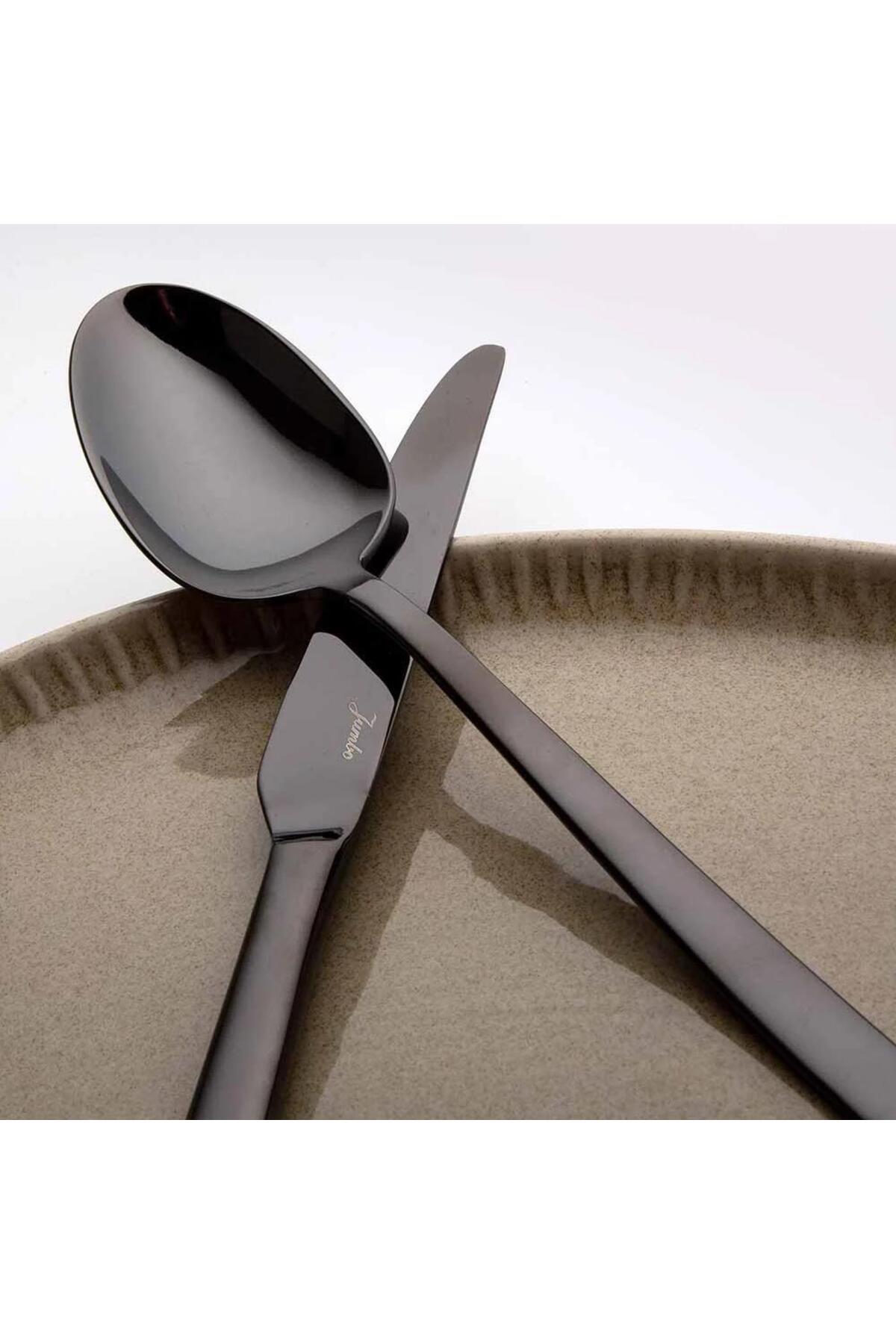 Jumbo 9400 titanyum siyah 12 Place Setting 84 Piece Flatware Set - MALLTURK