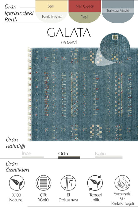 Cool Hali Galata 06 Blue Carpet Authentic Living Room Carpet Ethnic Patterned Bamboo Carpet Handwoven Carpet Runner Hallway Carpet - MALLTURK