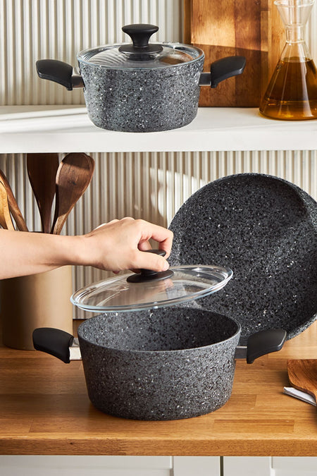 Karaca Biogranit Grey Rock 7 Piece Cookware Set - MALLTURK