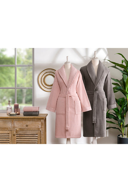 Ozdilek Point Happy Family Bathrobe Set %100 Cotton 4 Piece (2 Pieces Bathrobe + 2 Pieces Hand Towels) - MALLTURK