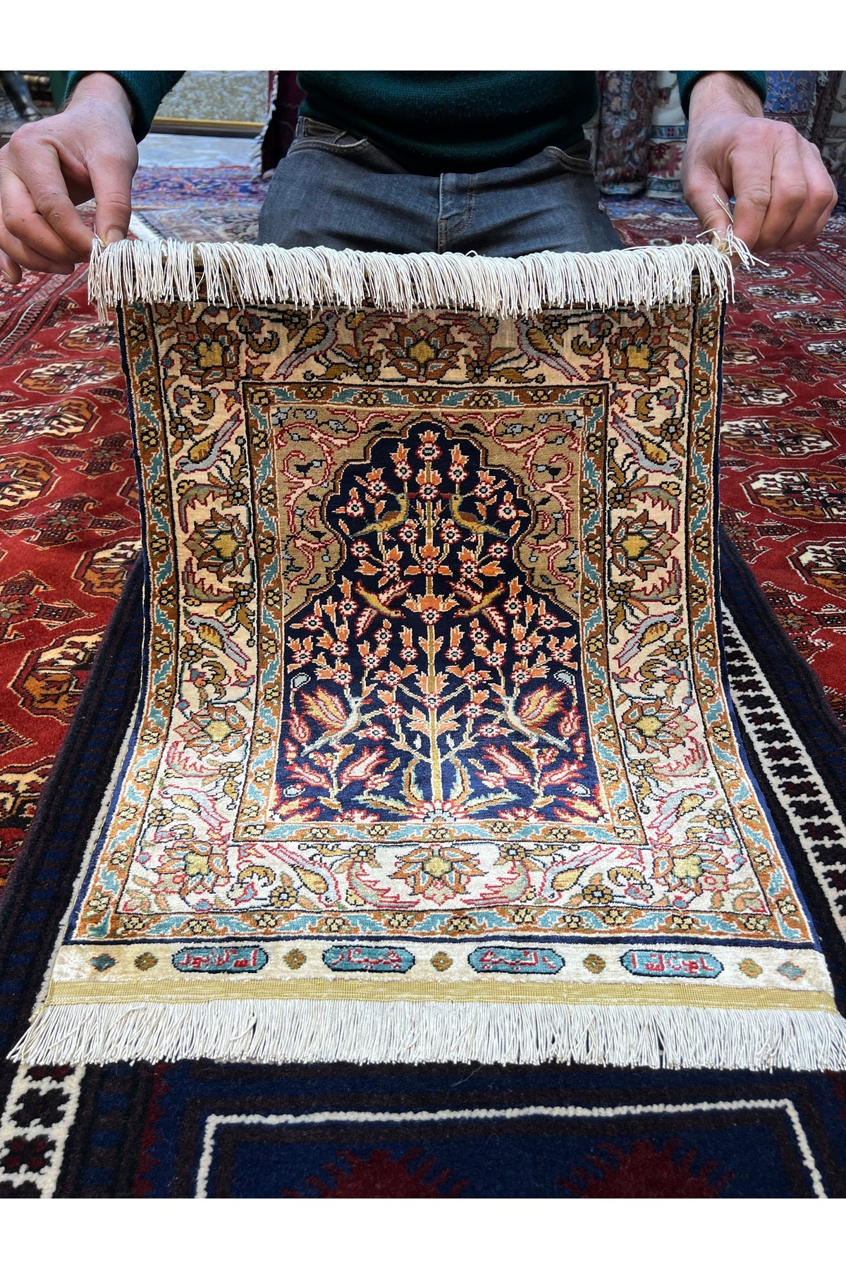 RD RAMAZAN DAG Hand Rug Art Hand-Woven Kayseri Pure Silk Rug Tree of Life Size 65x46 - MALLTURK