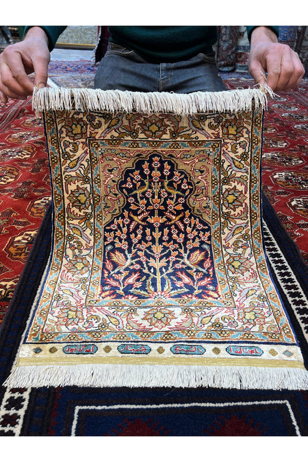 RD RAMAZAN DAG Hand Rug Art Hand-Woven Kayseri Pure Silk Rug Tree of Life Size 65x46 - MALLTURK