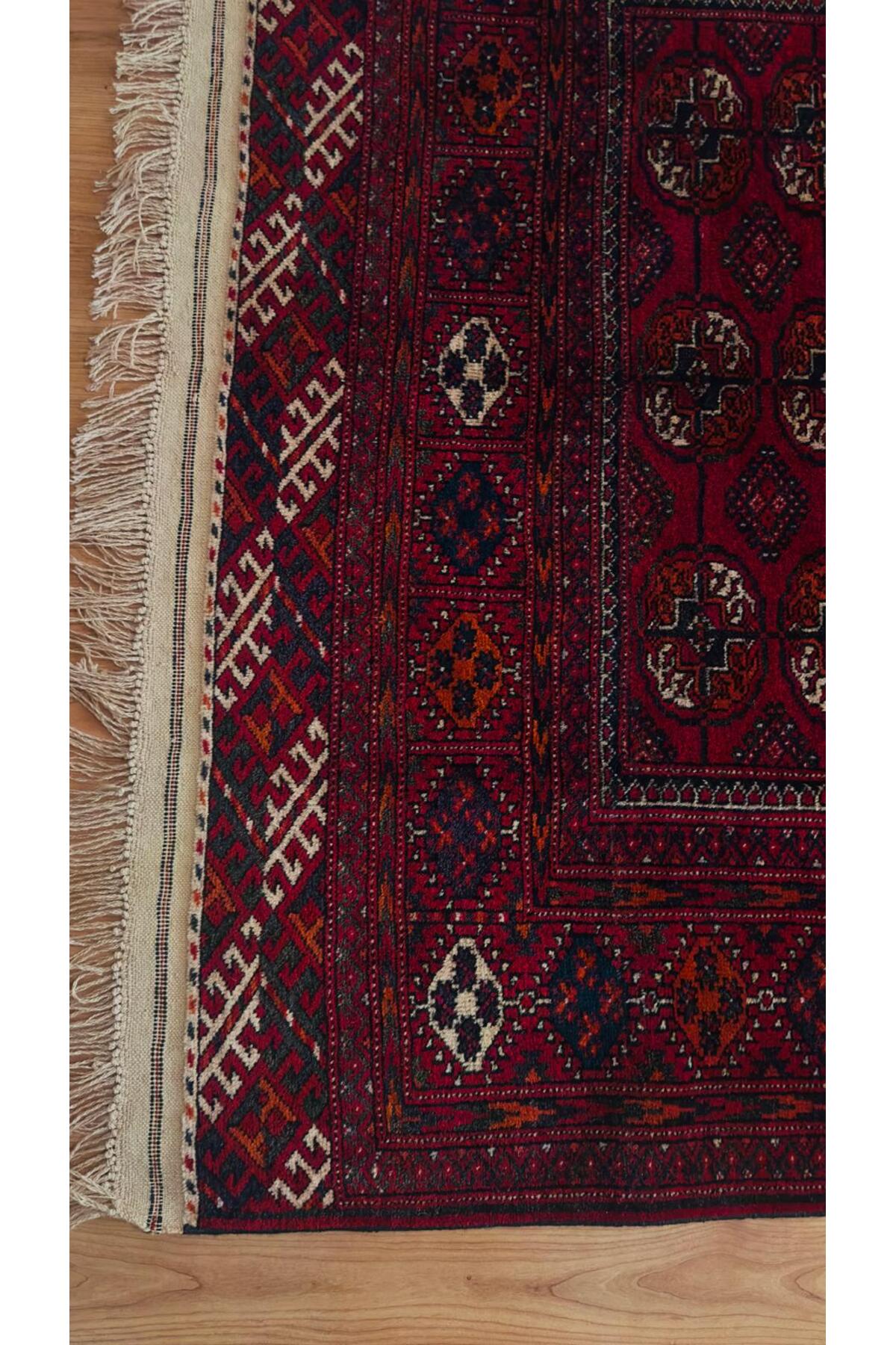 Anatolia Looms Hand-Woven Tekke Buhara Turkmen Rug Red Ground, Classic Gul Motif