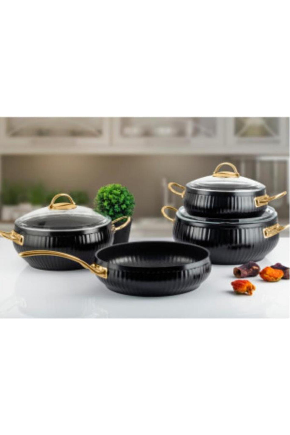 Lines Desenli 7 Piece Altin Kulplu Granite Guvec Cookware Set - MALLTURK