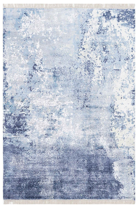Naar Hali Erase KC 303 Blue Modern Handwoven Bamboo Living Room Rug - MALLTURK