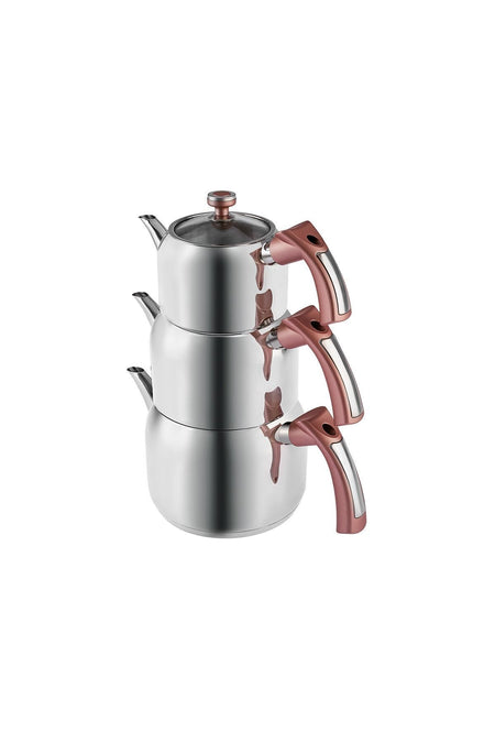 Karaca Tres 3-Piece Maxi Teapot Set with induction Base, Rosegold - MALLTURK