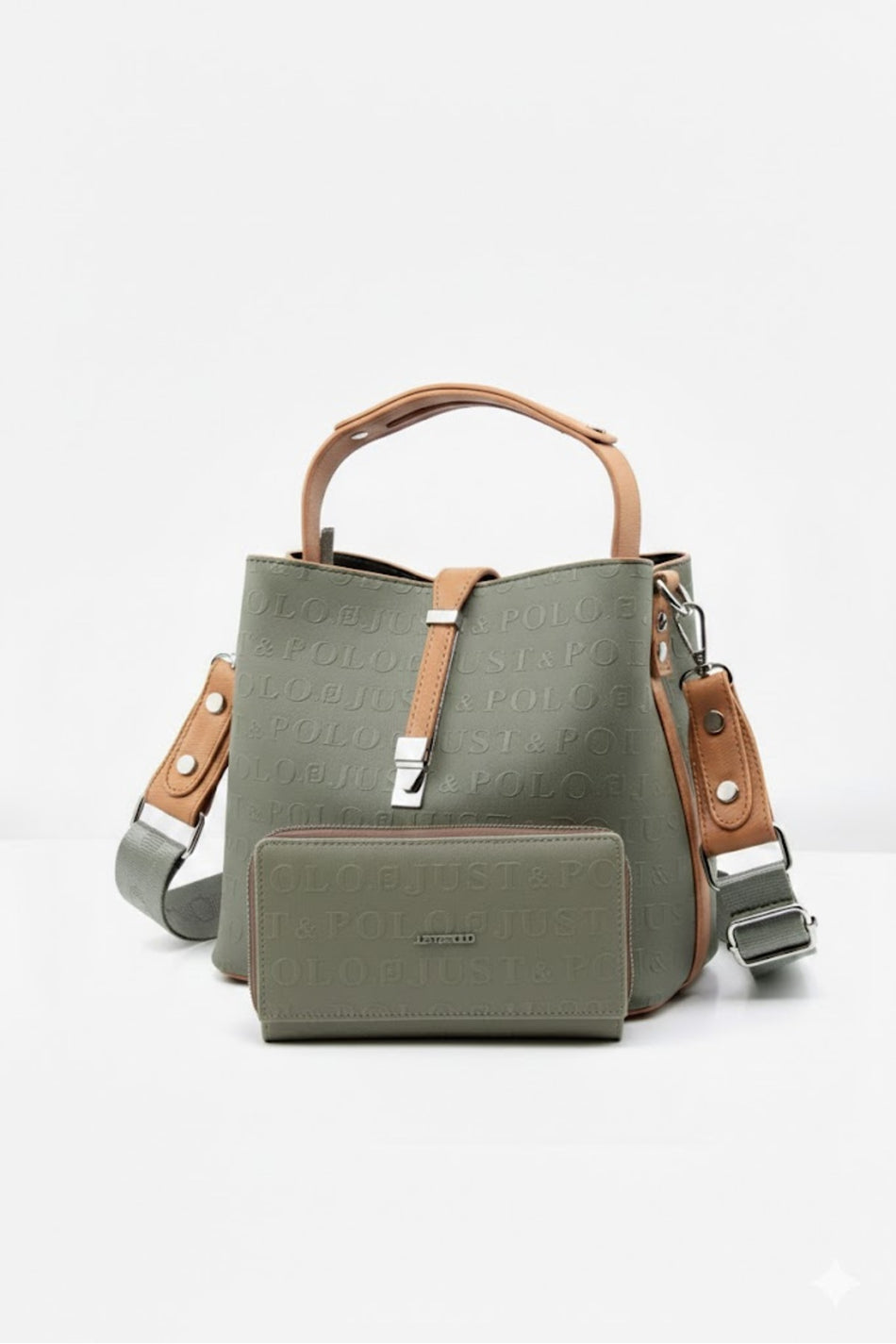 Just Polo Women's Embossed Print Vegan Shoulder and Handbag with Lock Detail JPM4002