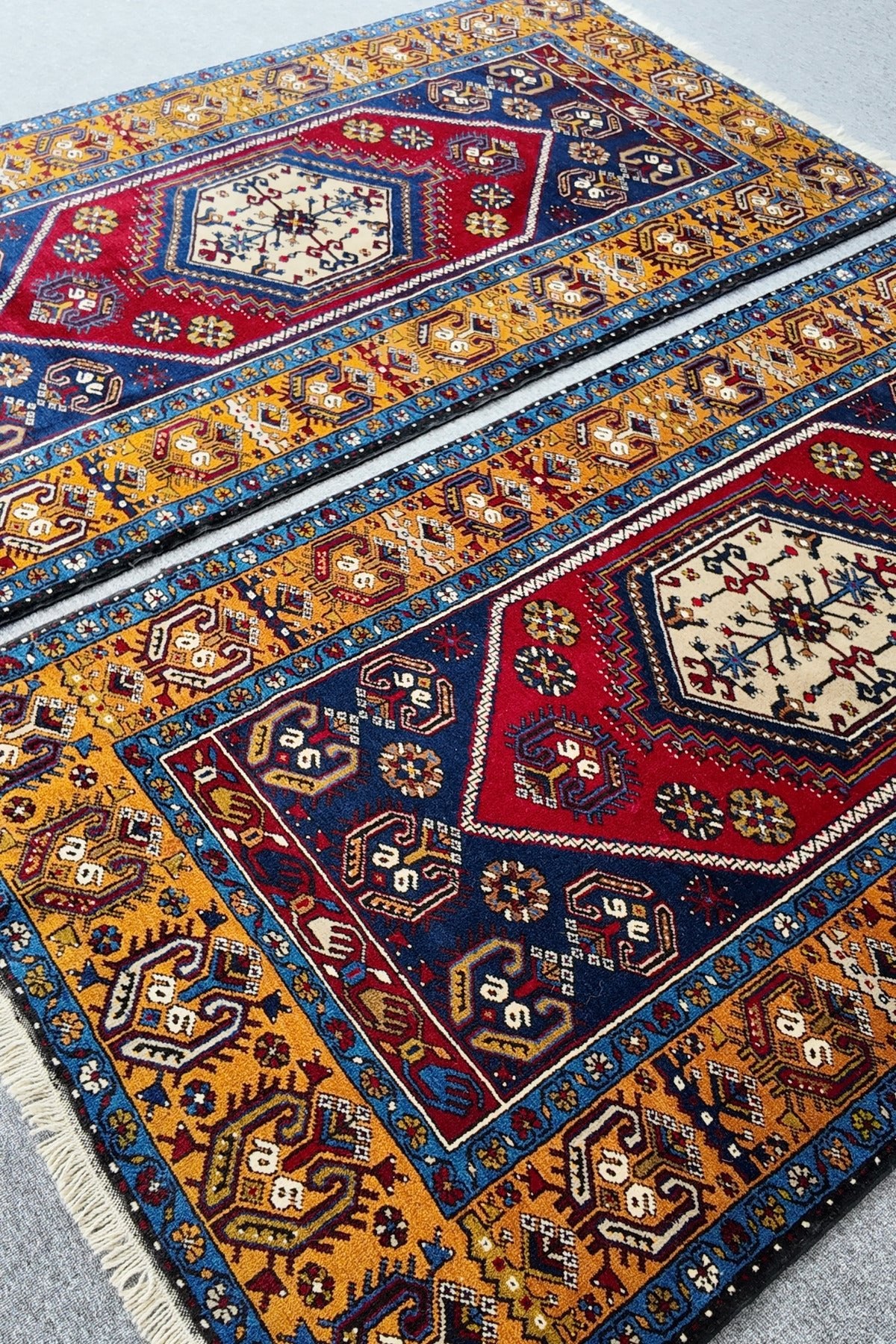 Loop Rugs Hand-Woven %100 Wool Classic Pair Yahyali Rug - Natural Kok Boyali Organik Wool Turkish Rug - 121 x 237 cm and amp; 120 x 228 cm - MALLTURK
