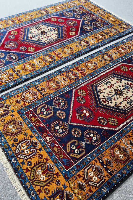 Loop Rugs Hand-Woven %100 Wool Classic Pair Yahyali Rug - Natural Kok Boyali Organik Wool Turkish Rug - 121 x 237 cm and amp; 120 x 228 cm - MALLTURK