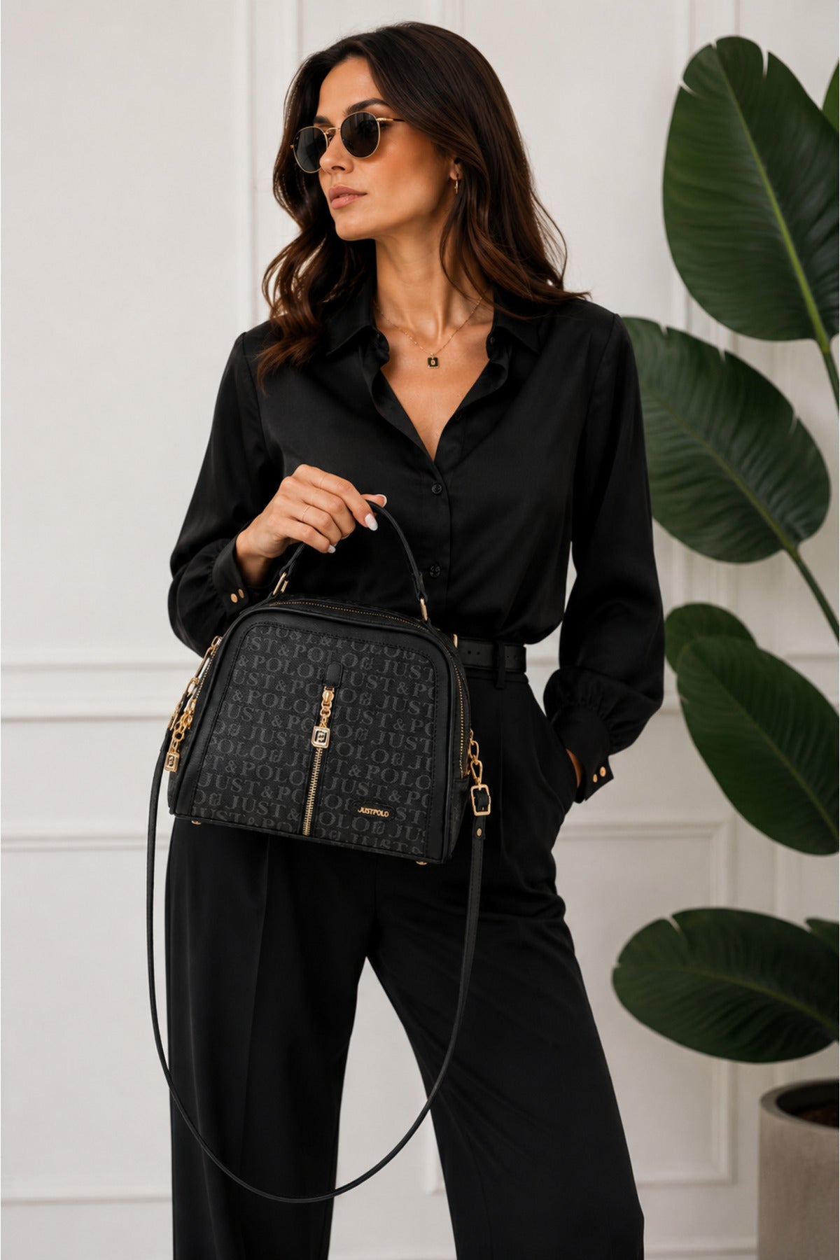 Just Polo Original Women's New Season Luxury Soft Leather Adjustable Crossbody Stylish Hand and Shoulder Bag Black - MALLTURK