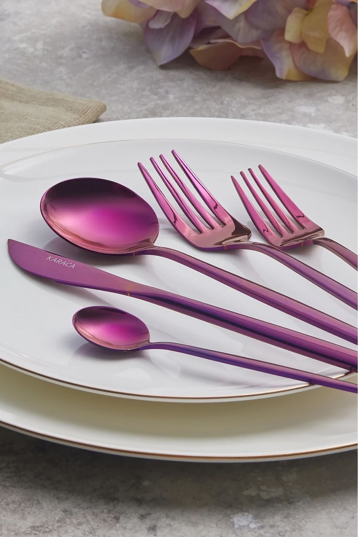 Karaca orion purple 30 Piece 6 Place Setting Flatware Set - MALLTURK