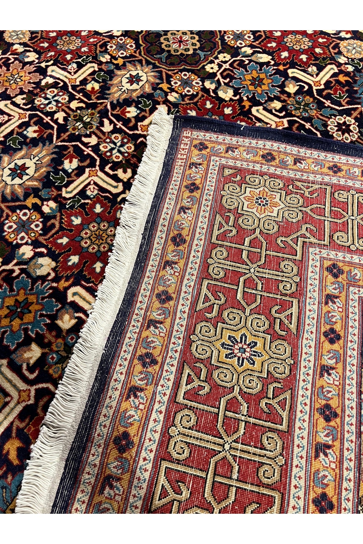 RD RAMAZAN DAG Hand Rug Art Hand-Woven Sumerbank Hereke Rug Premium Quality Kafkas Design Navy Color Size 417x300 - MALLTURK