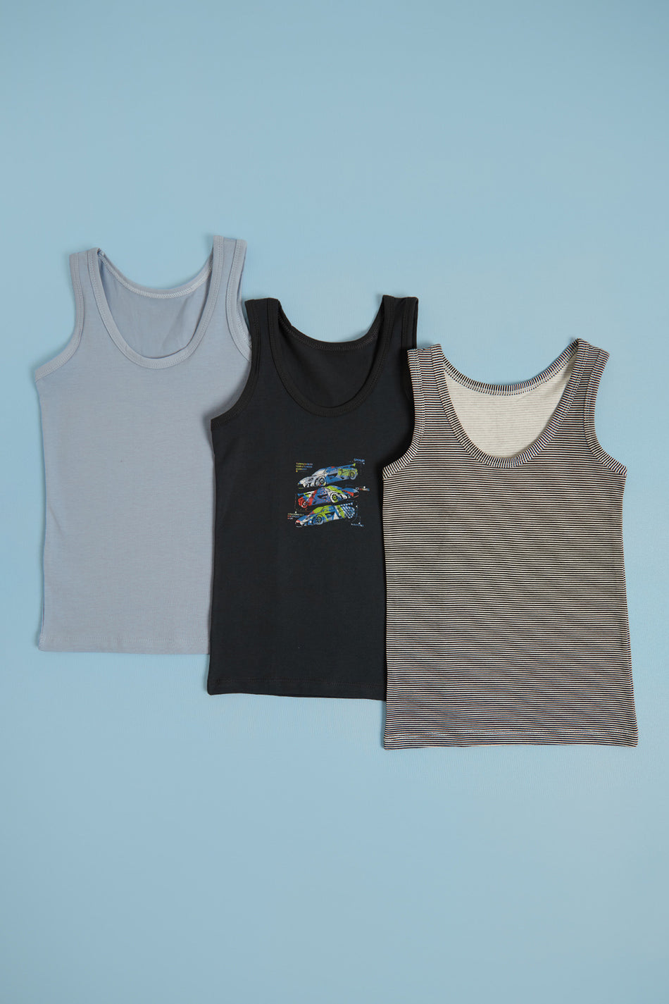 Jungen-Tanktop mit Autoaufdruck, 3-teilig
