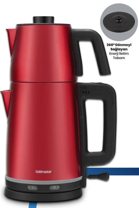 GoldMaster Chaidem XL 2200 Watt Stainless Steel Drip-Proof Tea Maker and Kettle, Red - MALLTURK