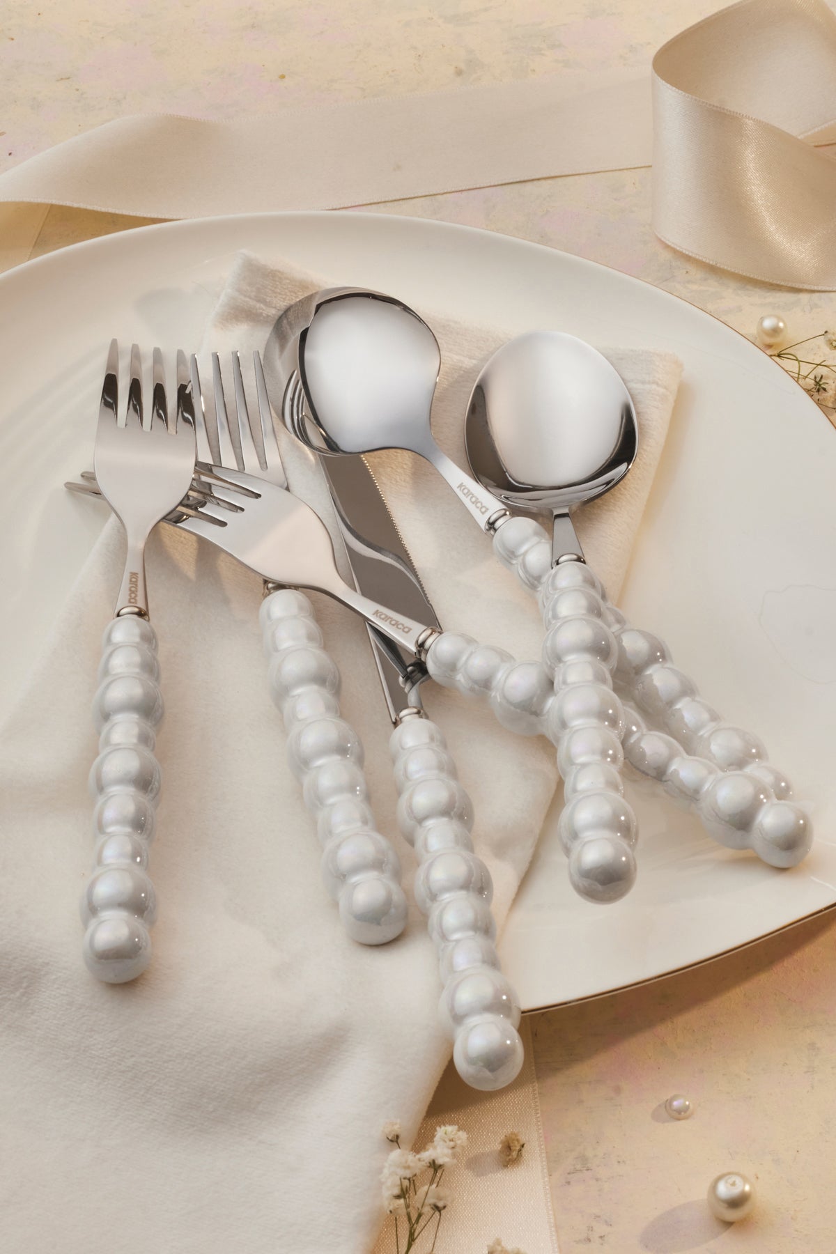 Karaca marin pearl 24 Piece 6 Place Setting Flatware Set - MALLTURK