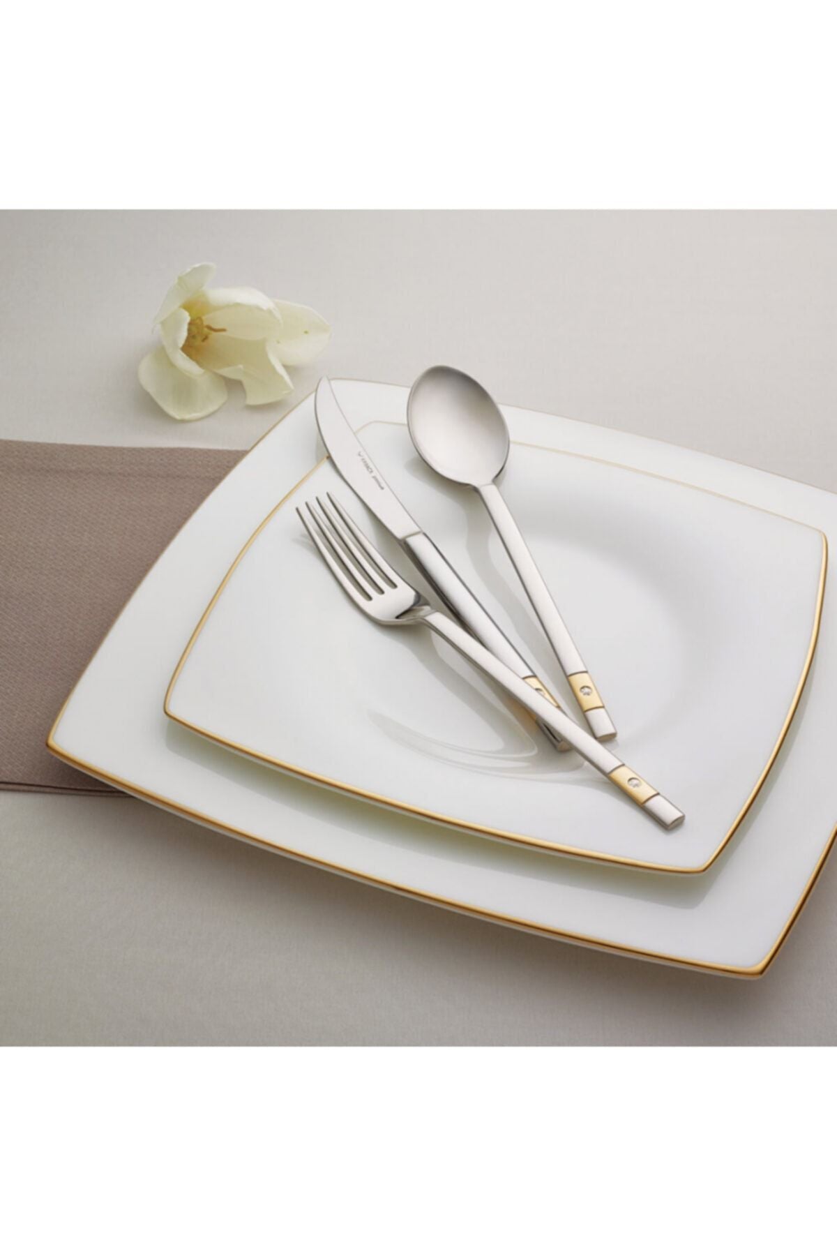 Karaca 84 Piece 12 Place Setting elgn Boxed new elmas gold Fork Knife Set - MALLTURK