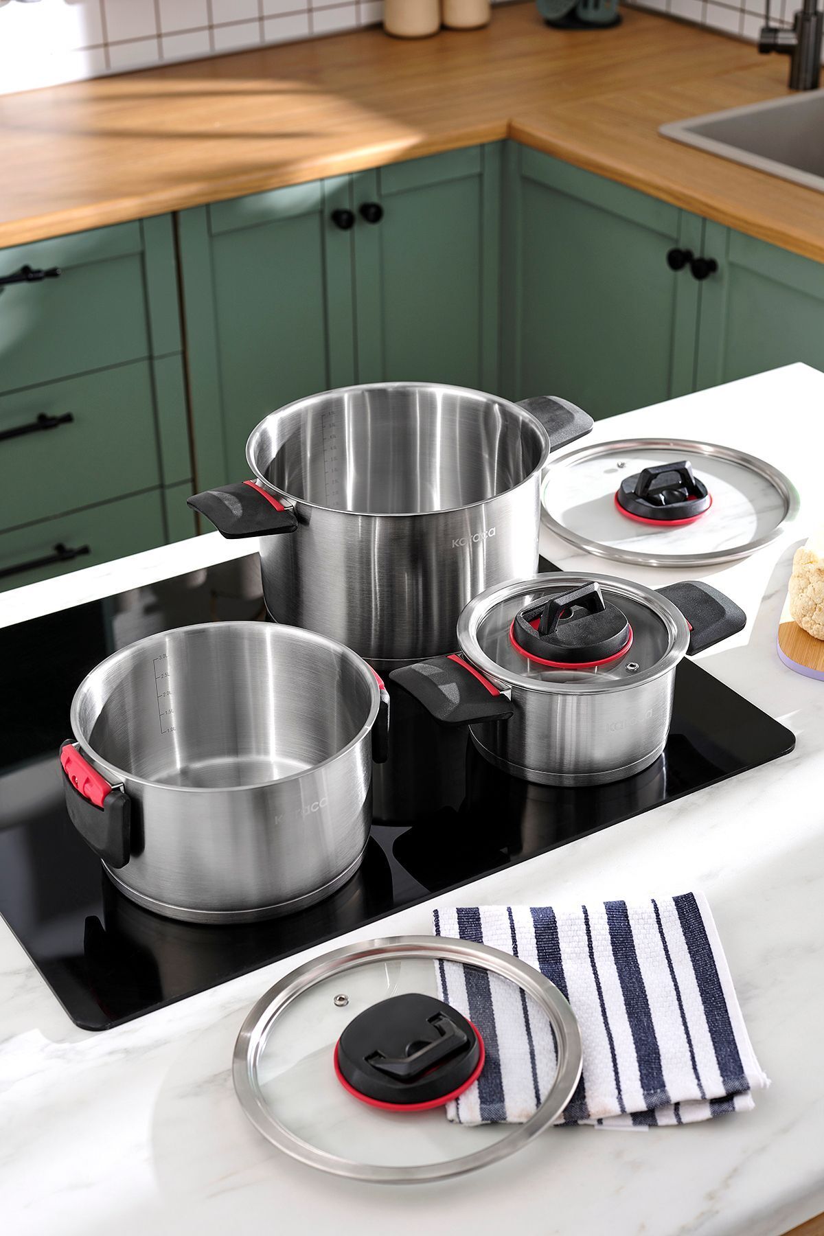 Karaca Yenka Induction Compatible 6 Piece Katlanabilir Kulplu Cookware Set