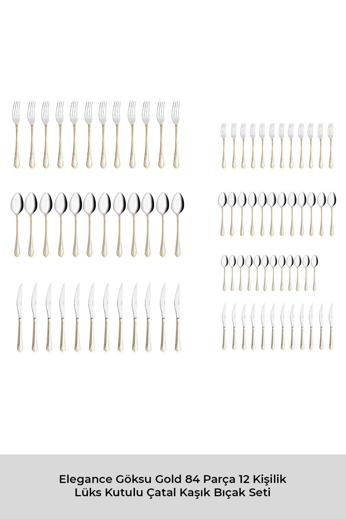 Emsan elegance goksu gold 84 Piece 12 Place Setting luks Boxed Flatware Set - MALLTURK