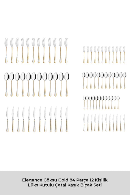 Emsan elegance goksu gold 84 Piece 12 Place Setting luks Boxed Flatware Set - MALLTURK