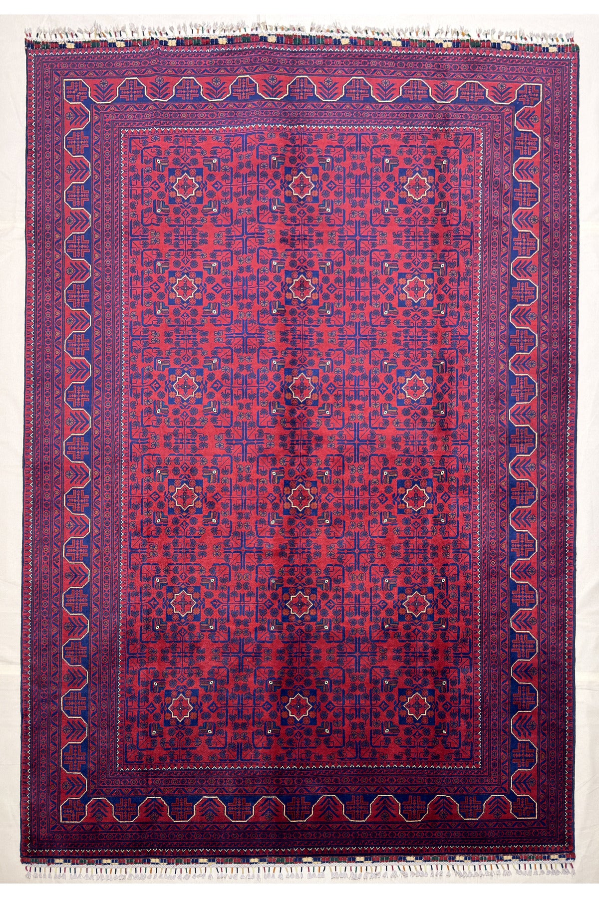Afghan Rug Hand-Woven 6 Meter Bilijik Design 100% Wool Natural Dye Handicraft ile Harika Yildiz Pattern