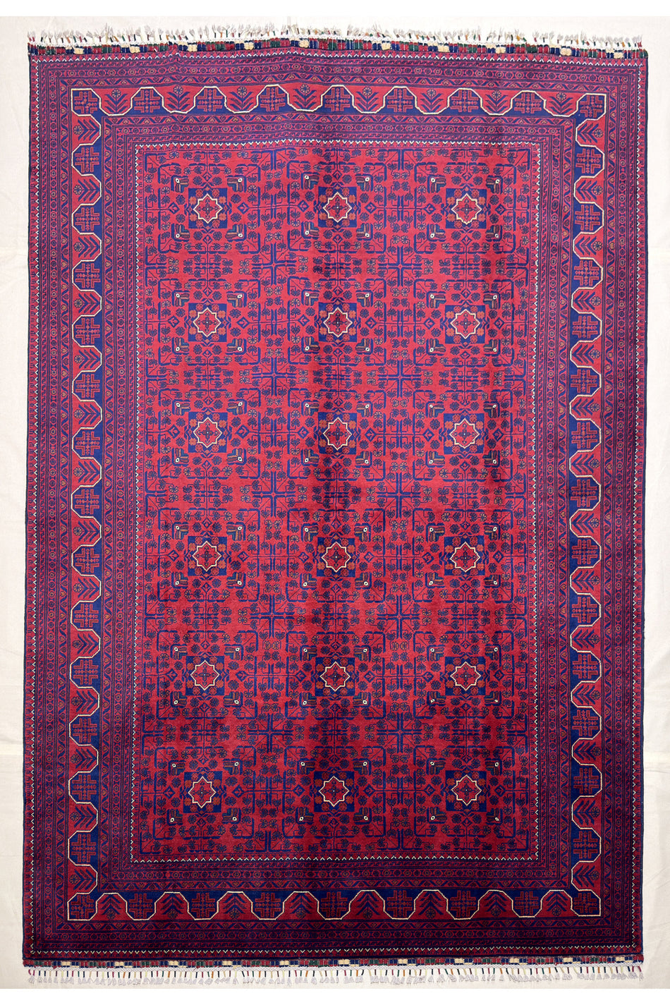 Afghan Rug Hand-Woven 6 Meter Bilijik Design 100% Wool Natural Dye Handicraft ile Harika Yildiz Pattern