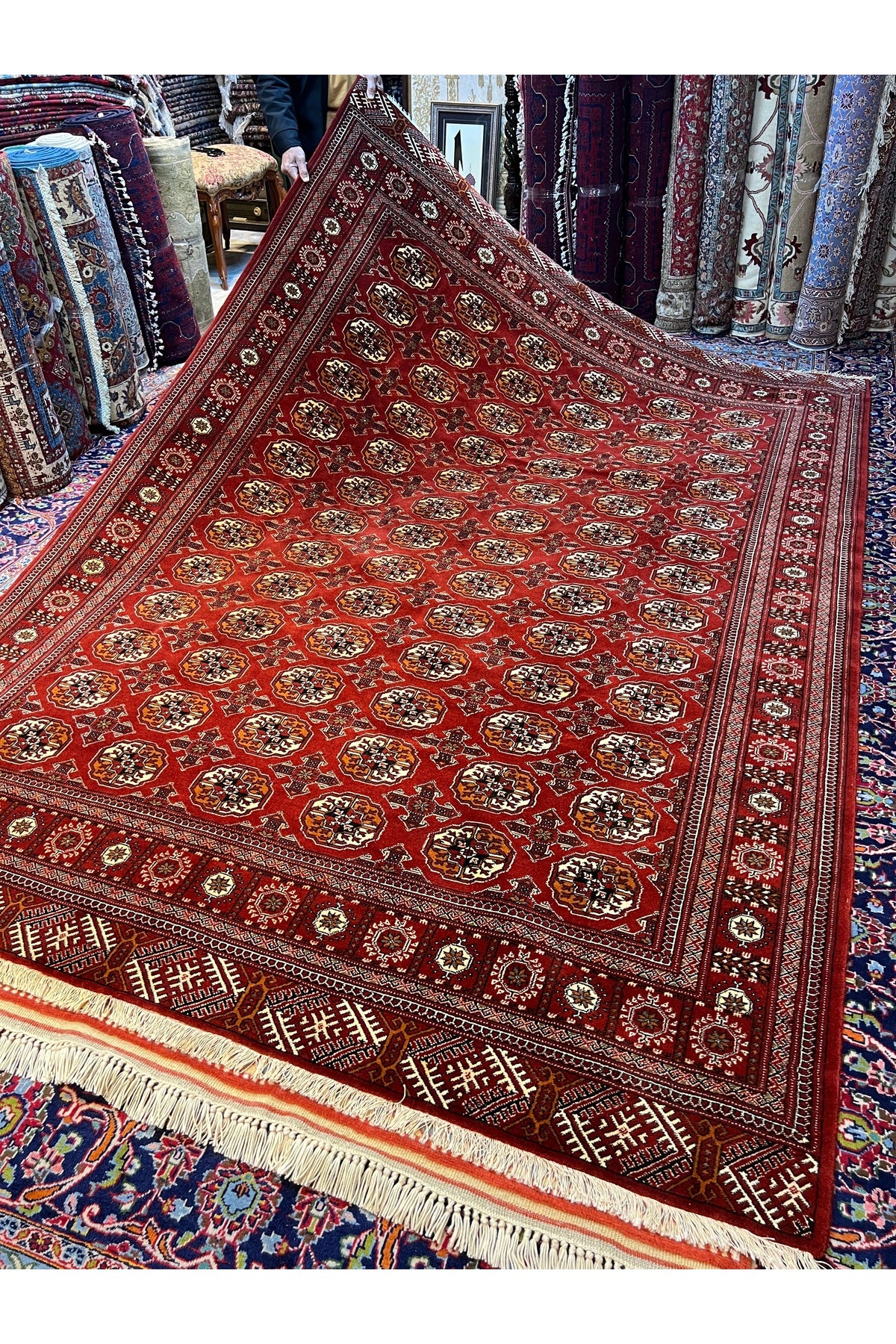 RD RAMAZAN DAG Hand Rug Art Hand-Woven Iranian Buhara Rug Wool Weave KokBoya Size 300x200