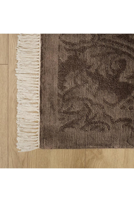 Halicizade Hand-Woven Damask Pattern Brown Bambu Rug