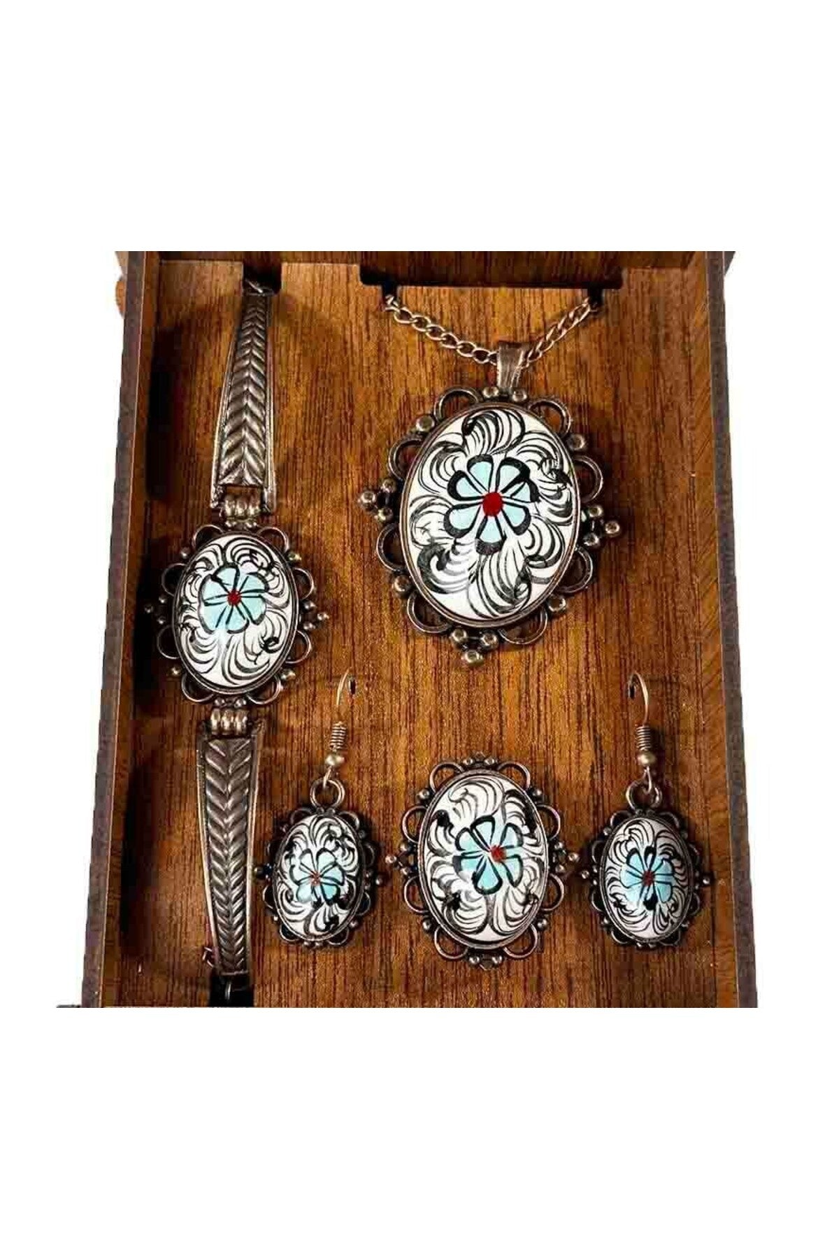 Cini Evi Anniversary Gift Halic and Papatya Tile Jewelry Set - MALLTURK