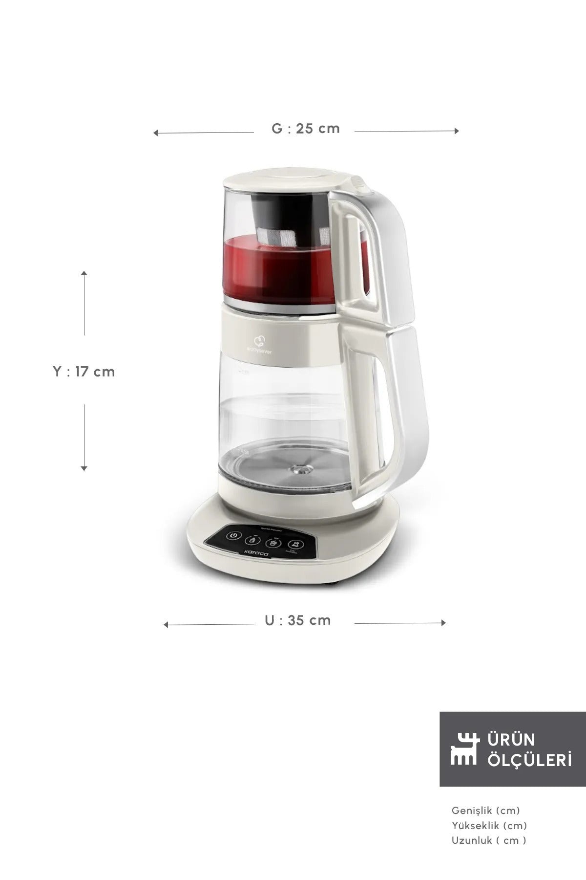 Karaca Tea, Baby Food Water and Kettle 3-in-1 Family Size Talking Glass Tea Maker 1700w - MALLTURK