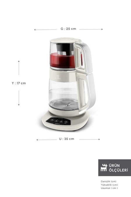 Karaca Tea, Baby Food Water and Kettle 3-in-1 Family Size Talking Glass Tea Maker 1700w - MALLTURK