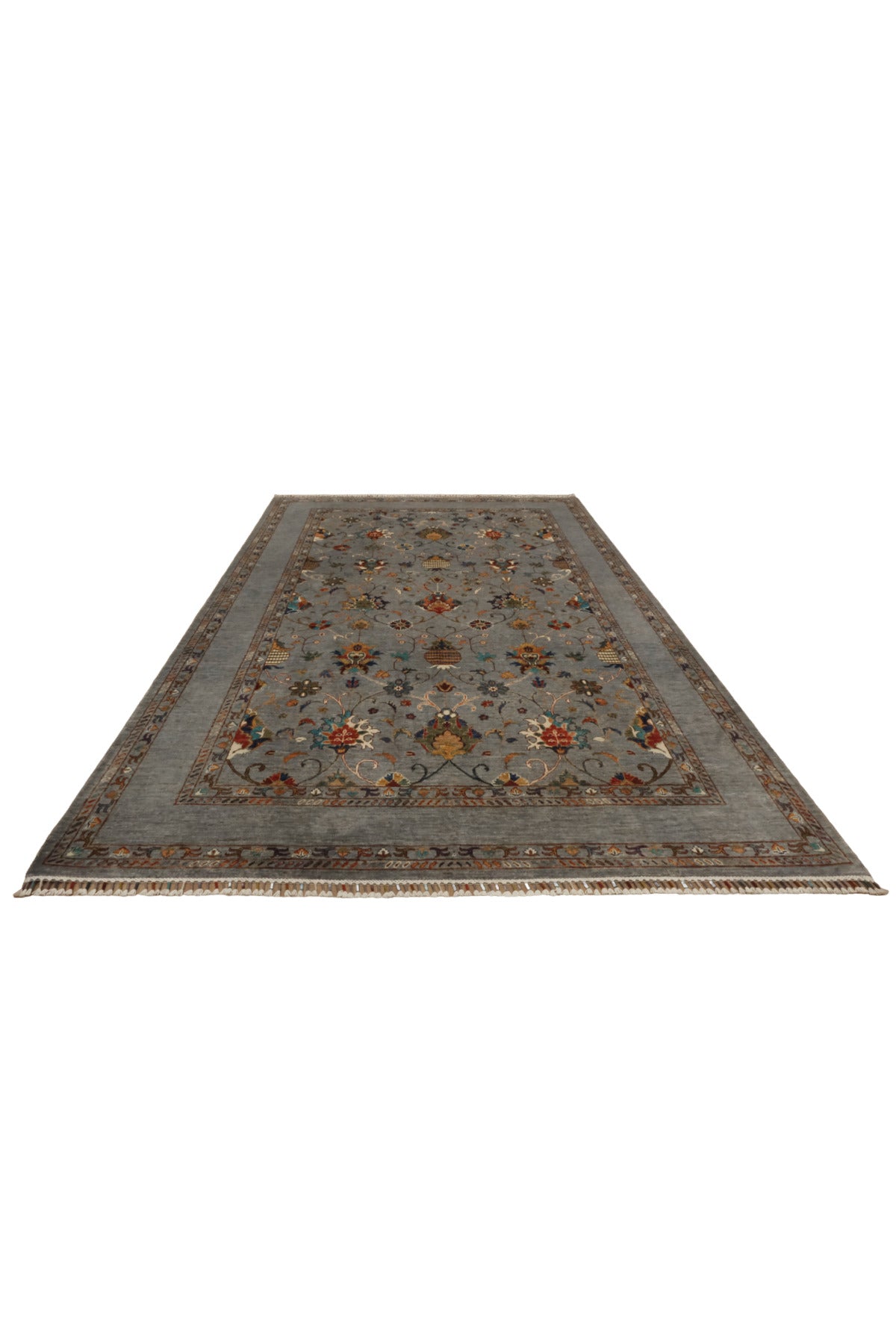 Vog Rug Sultani Handcrafted Gray Anatolian Pattern Pattern Fringed Modern and Traditional Living Room Rug