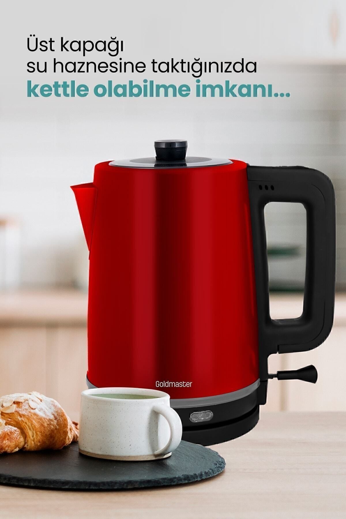 GoldMaster Selvi Red 2200 Watt Dual Heater Stainless Steel Tea Maker and Water Kettle - MALLTURK