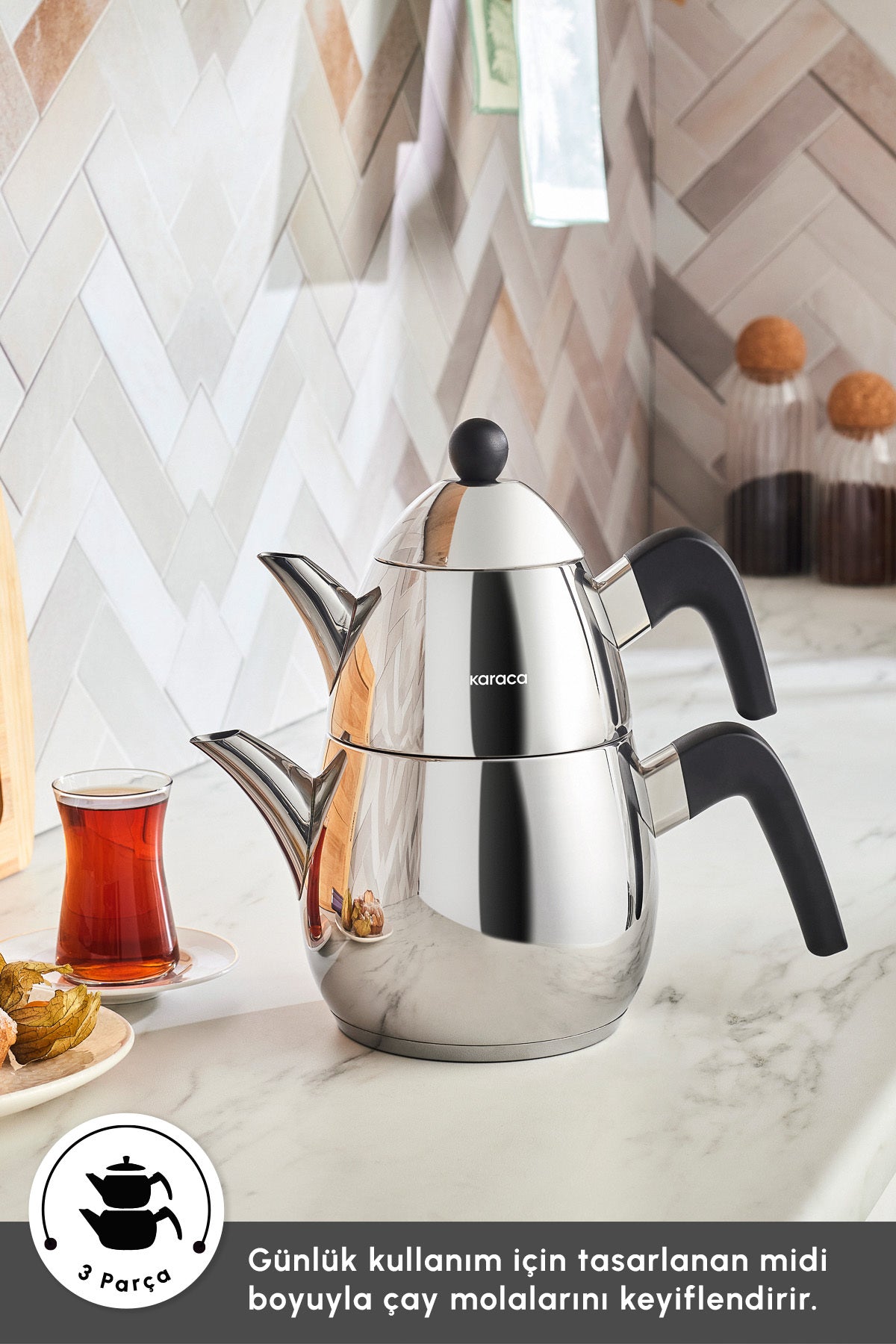 Karaca Tokyo Midi Powersteel Pro 316 Stainless Steel induction Base Teapot Set - MALLTURK