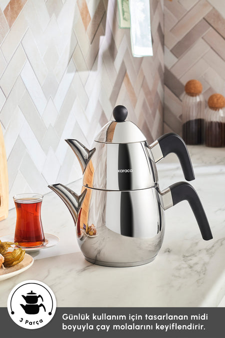 Karaca Tokyo Midi Powersteel Pro 316 Stainless Steel induction Base Teapot Set - MALLTURK