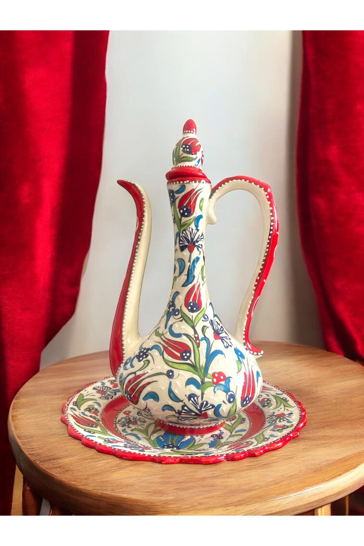STORESZA Handmade Kutahya Ceramic Jug, Vase and Plate Set - MALLTURK