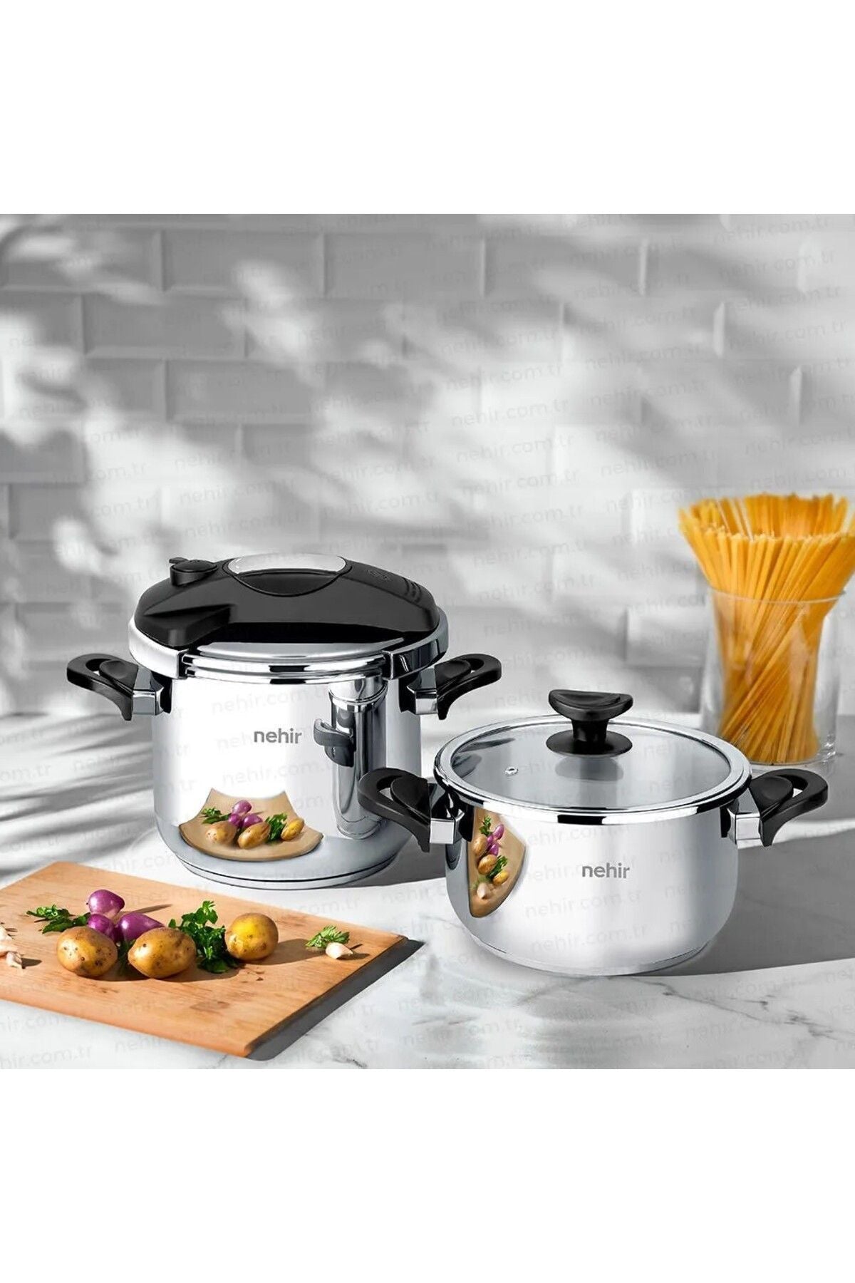 Nehir Silver Matik 7+4 Lt 4-Piece Pressure Cooker Set - MALLTURK