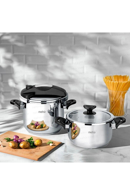 Nehir Silver Matik 7+4 Lt 4-Piece Pressure Cooker Set - MALLTURK