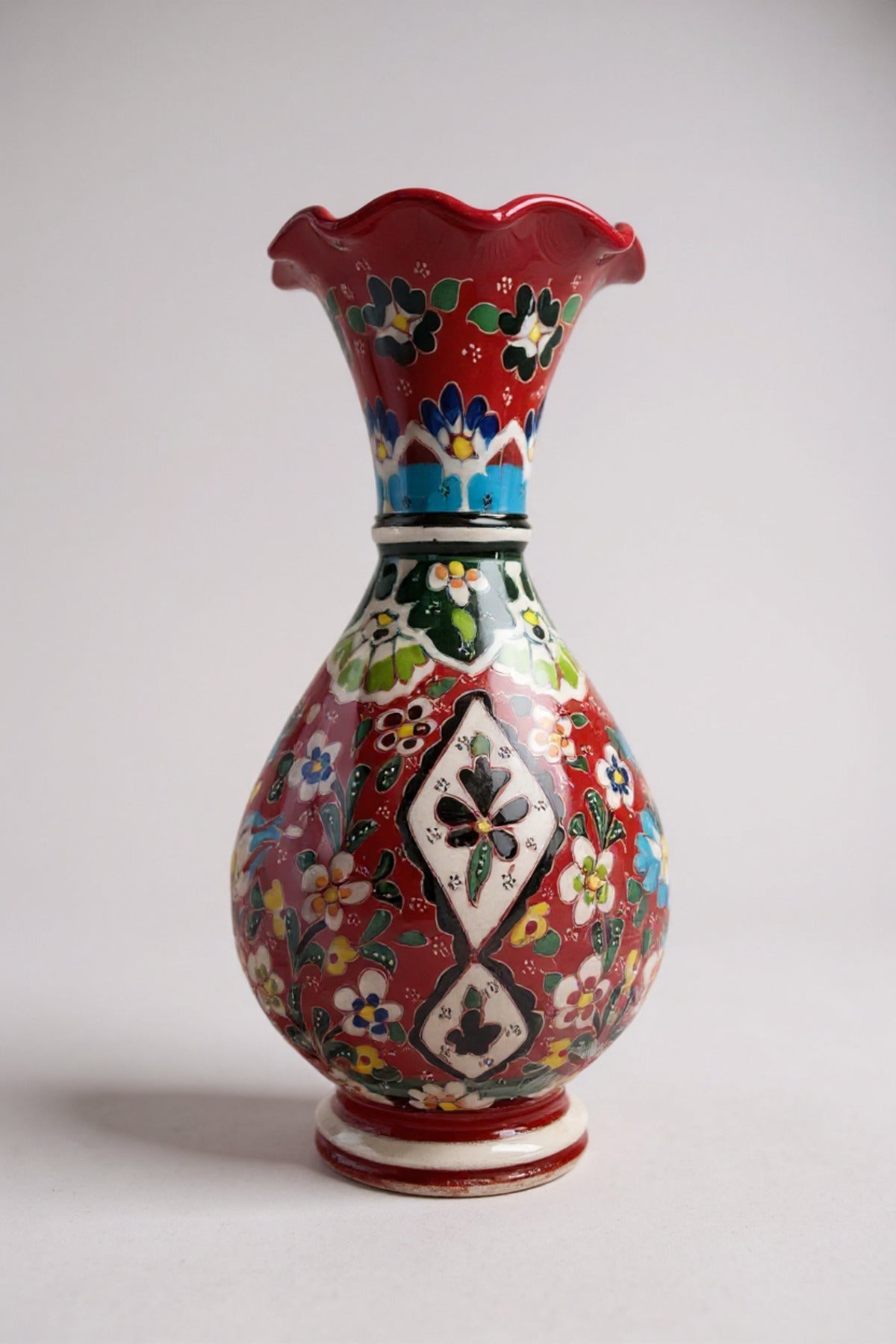 STORESZA Handmade Wheelwork 30cm Tulip Motif Red Hyacinth Vase - MALLTURK