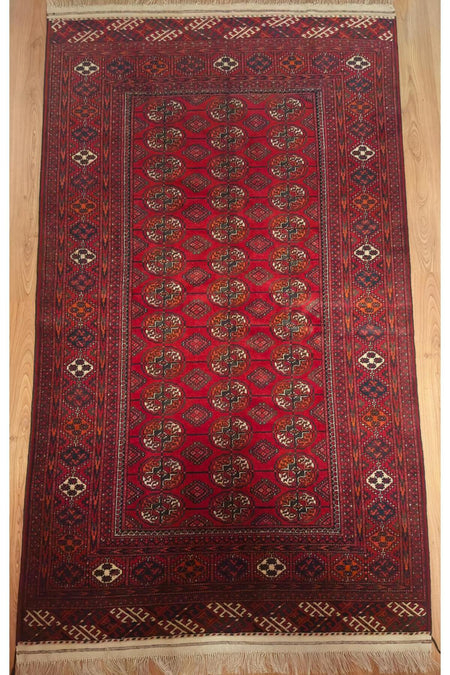 Anatolia Looms Hand-Woven Tekke Buhara Turkmen Rug Red Ground, Classic Gul Motif