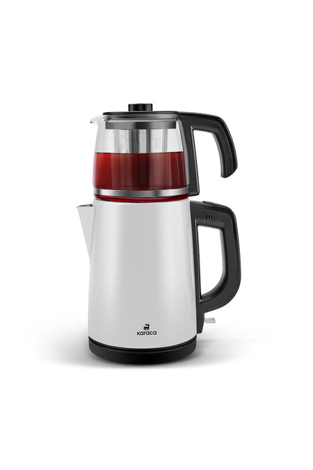 Karaca Tea Glass 2-in-1 Stainless Steel Tea Maker and Kettle White - MALLTURK
