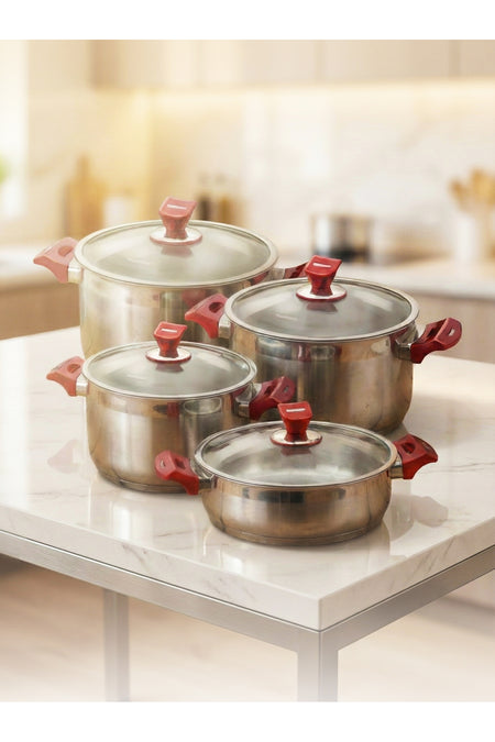 Hascevher Yaprak 8 Piece Induction Compatible Cookware Set Cam with Lid Cookware Set