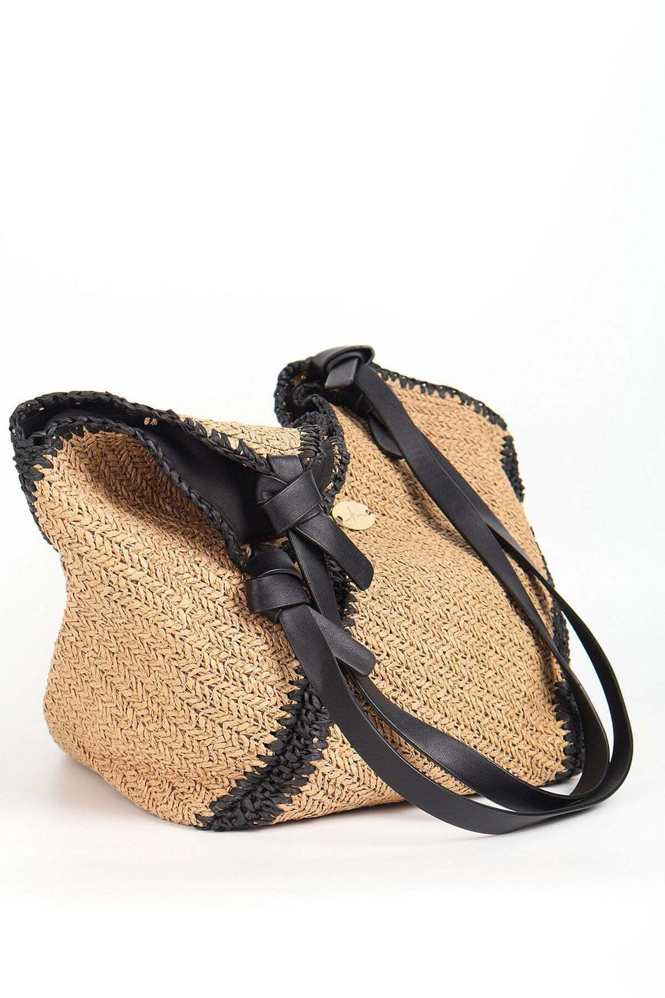 Hasema Black Leather Handle Camel Color Beach Bag 1114 - MALLTURK