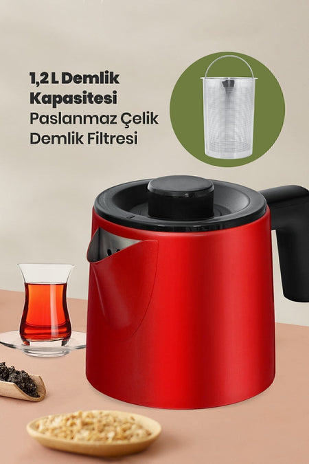 GoldMaster Yudum Matte Red Stainless Steel 2200 Watt Steel Tea Maker and Water Heater - MALLTURK
