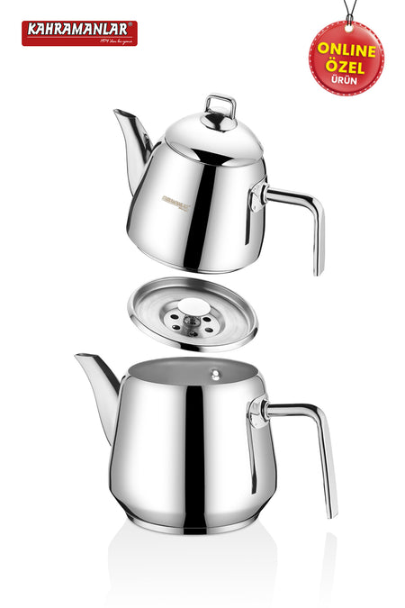 Kahramanlar Milano Medium Size Teapot Set Stainless Steel with Steam Lid Platinum - MALLTURK