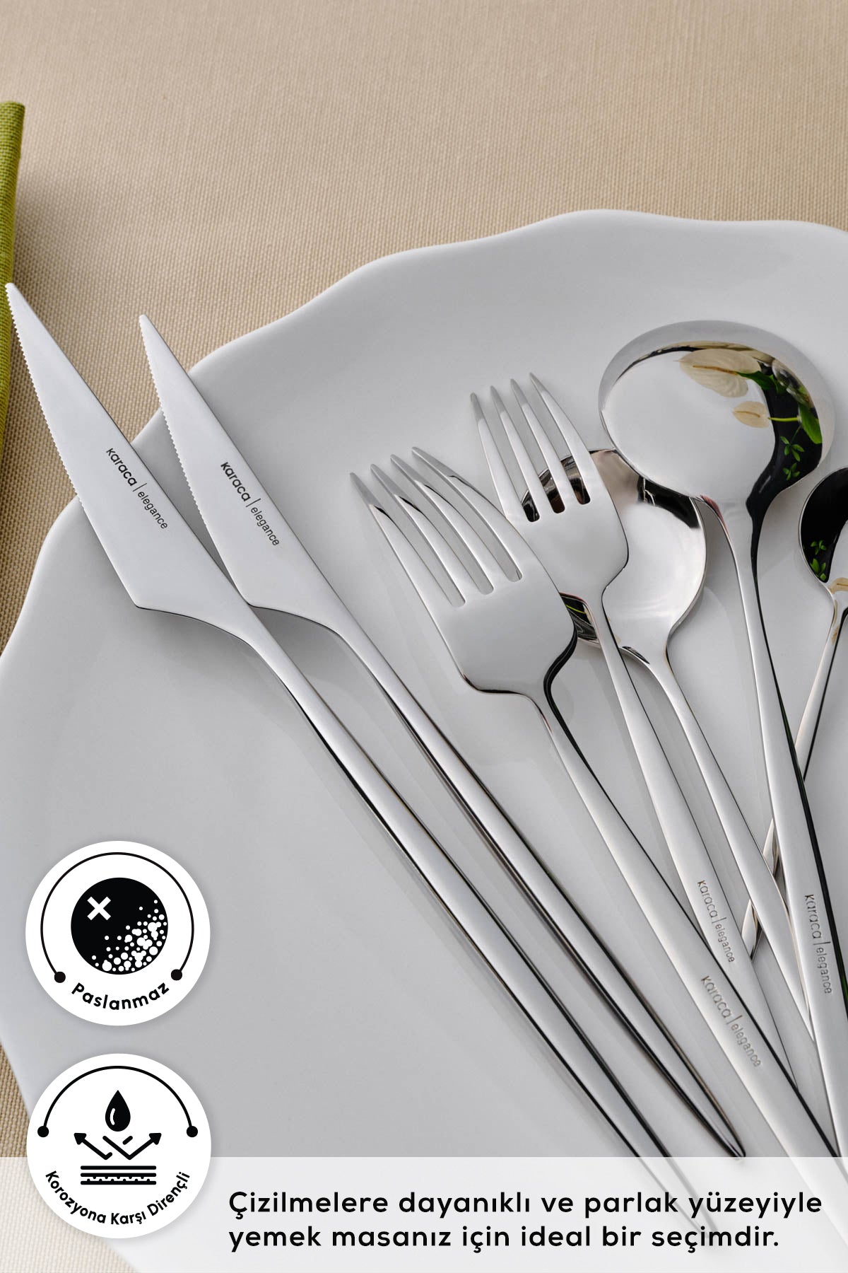 Karaca elegance braga platin 12 Place Setting 84 Piece Flatware Set - MALLTURK