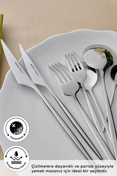 Karaca elegance braga platin 12 Place Setting 84 Piece Flatware Set - MALLTURK