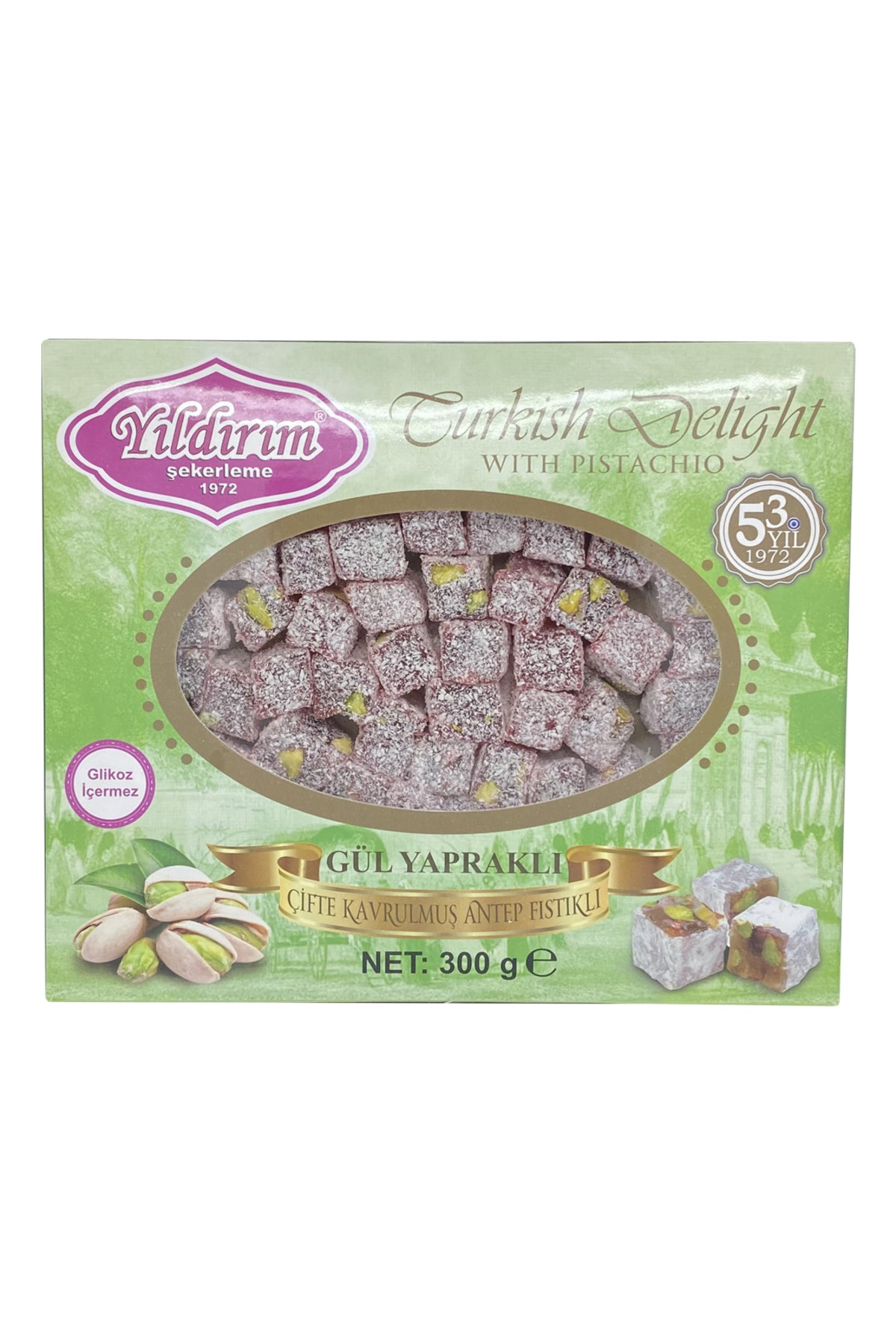 Yildirim Sekerleme 300 g Extra Pistachio Rose Turkish Delight - MALLTURK