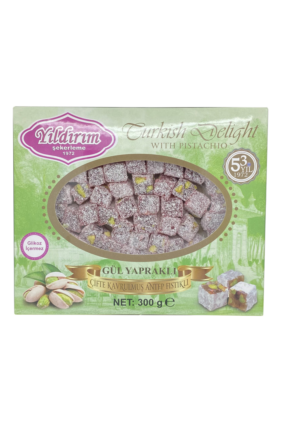 Yildirim Sekerleme 300 g Extra Pistachio Rose Turkish Delight - MALLTURK