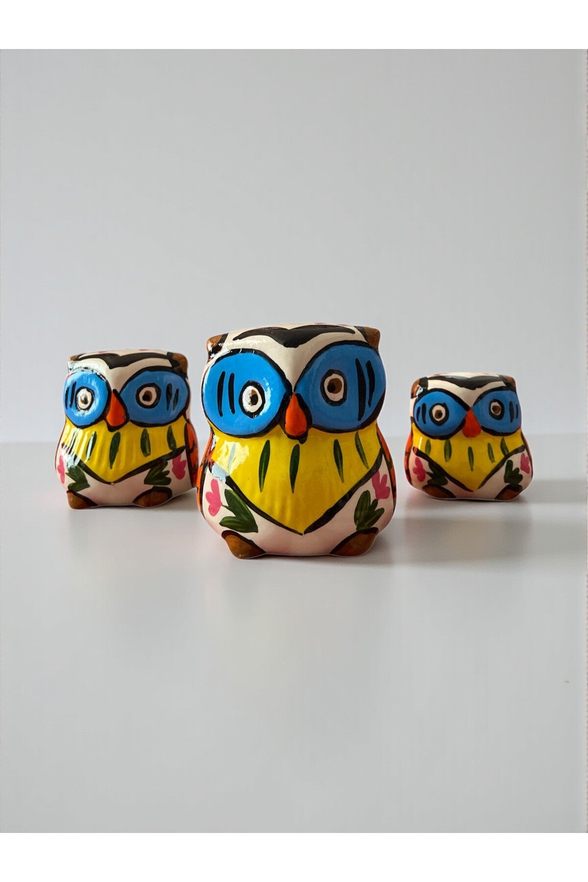 YOOS Handmade Brush Craftsmanship Ceramic 3-Piece Owl Set - MALLTURK